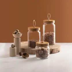 بانکه ادویه و حبوبات درب چوبی مدل وودیWoody برند پاشاباغچه pasabahce