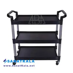 ترولی حمل غذا پلاستیکی 3 طبقه تخت مدل AB-193 رنگ مشکی