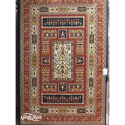 فرش ماشینی گبه ساوین مدل باغی سرمه ای