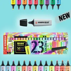 هایلایتر باس استابیلو بسته بیست و سه عددی STABILO BOSS Original Highlighter Set, 50th Anniversary Desk Set, 23-Colors, pastel & neon