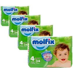پوشک بچه سایز 4 مولفیکس 4 بسته 34 عددی