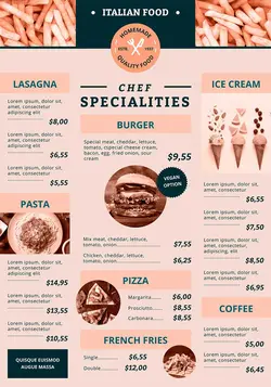 طراحی منوی غذای ایتالیایی