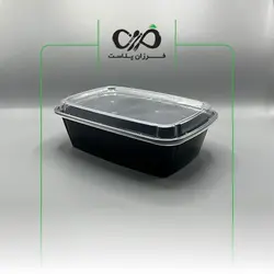 ظرف یکبار مصرف فریزری و مایکروویوی مستطیل مشکی 1100cc پولاد پویش با درب
