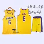 ست رکابی و شلوارک بسکتبال لیکرز زرد-لبران جیمز 6اريجينال-نایکی