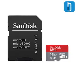 کارت حافظه microSDHC سن دیسک مدل Ultra A1 کلاس 10 سرعت 80MBps همراه با آداپتور SD ظرفیت 16 گیگابایت