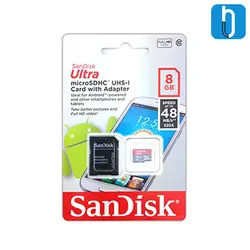 کارت حافظه microSDHC سن دیسک مدل Ultra A1 کلاس 10 سرعت 80MBps همراه با آداپتور SD ظرفیت 8 گیگابایت