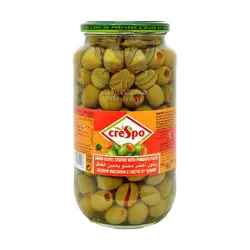 زیتون سبز با مغز فلفل دلمه قرمز ۹۰۰ گرم کرسپو - crespo