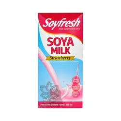 شیر سویا با طعم توت فرنگی ( وگان ) ۱ لیتر سوی فرش - soyfresh