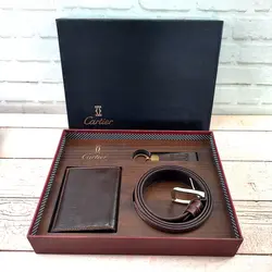 ست چرم مردانه قهوه ای تیره کد C03