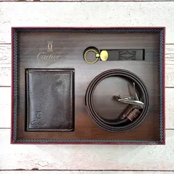 ست چرم مردانه قهوه ای تیره کد C03