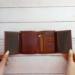 کیف پول جیبی مردانه چرم طبیعی کد M04 (عسلی)