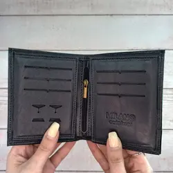 کیف پول جیبی مردانه چرم طبیعی میلانو کد M05 (مشکی)