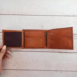 کیف پول جیبی مردانه چرم طبیعی منت کد M06 (عسلی)