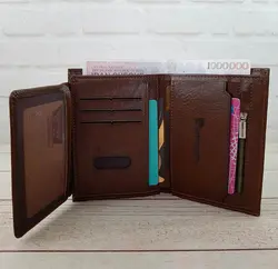 کیف پول جیبی مردانه چرم طبیعی Pierre Cardin کد p01 (قهوه ای)