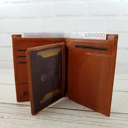 کیف پول جیبی مردانه چرم طبیعی Pierre Cardin کد p02 (عسلی)