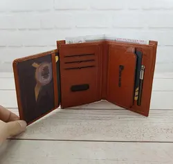 کیف پول جیبی مردانه چرم طبیعی Pierre Cardin کد p01 (عسلی)