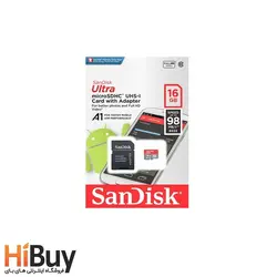 کارت حافظه microSDHC سن دیسک مدل Ultra A1 کلاس 10 استاندارد UHS-I U1 سرعت 98MBps ظرفیت 16 گیگابایت