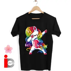 تیشرت مشکی نخی طرح اسب تک شاخ