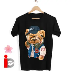 تیشرت مشکی نخی طرح خرسی