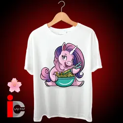 تیشرت سفید نخی طرح اسب تک شاخ