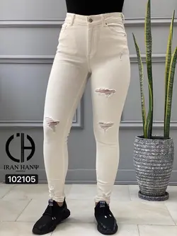 شلوار جین سفید زاپدار Denim ایران هانی 102105