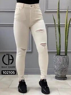 شلوار جین سفید زاپدار Denim ایران هانی 102105