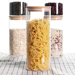 بانکه شیشه ای و جا حبوباتی درب بامبو سایز 5 کد 28 - فروشگاه خلاق شاپ