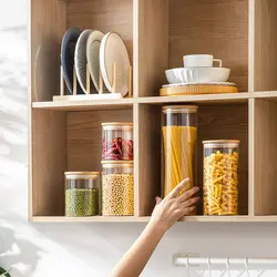 بانکه شیشه ای و جا حبوباتی درب بامبو سایز 5 کد 28 - فروشگاه خلاق شاپ