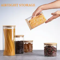 بانکه شیشه ای و جا حبوباتی درب بامبو سایز 4 کد 25 - فروشگاه خلاق شاپ