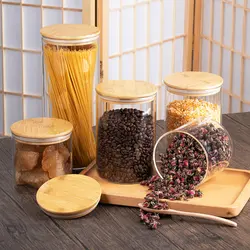 بانکه شیشه ای و جا حبوباتی درب بامبو سایز 4 کد 25 - فروشگاه خلاق شاپ