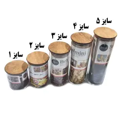 بانکه شیشه ای و جا حبوباتی درب بامبو سایز 4 کد 25 - فروشگاه خلاق شاپ