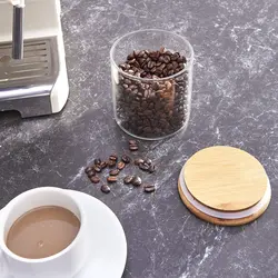 بانکه شیشه ای و جا حبوباتی درب بامبو سایز 1 کد 10 - فروشگاه خلاق شاپ