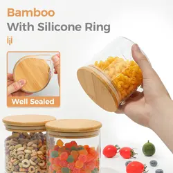 بانکه شیشه ای و جا حبوباتی درب بامبو سایز 1 کد 10 - فروشگاه خلاق شاپ