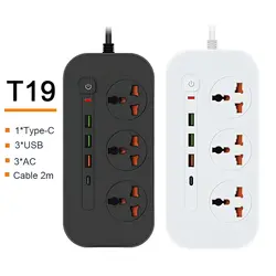 سه راهی برق شارژر دار فست شارژ POWER SOCKET T19 - فروشگاه خلاق شاپ