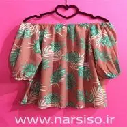 شومیز یقه قایقی زنانه طرح برگ