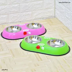 ظرف غذای دوقلو استیل سگ و گربه ۴x18x35 CM کد ۸۵۸