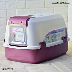 ظرف توالت گربه بزرگ دنیل مسقف سفید و بنفش ابعاد ۵۸*۴۰*۳۷ سانتی متر کد ۵۳۱