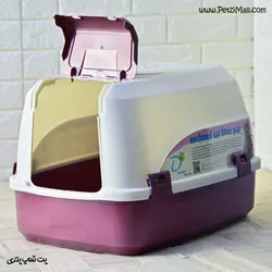 ظرف توالت گربه بزرگ دنیل مسقف سفید و بنفش ابعاد ۵۸*۴۰*۳۷ سانتی متر کد ۵۳۱