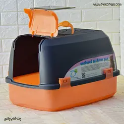 ظرف خاک گربه بزرگ مسقف با پلاستیک با کیفیت طوسی و نارنجی ابعاد ۵۸*۴۰*۳۷ سانتی متر کد ۵۲۵