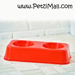 ظرف غذای دوقلو پلاستیکی گربه و سگ برند لوکا سایز متوسط جنس PP ابعاد ۷x13x30 CM کد ۱۹۳
