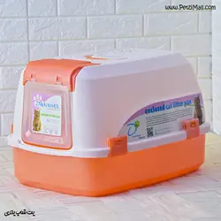 ظرف خاک گربه مسقف cat litter box سفید و نارنجی ابعاد ۵۸*۴۰*۳۷ سانتی متر کد ۵۲۶