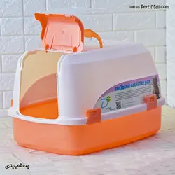 ظرف خاک گربه مسقف cat litter box سفید و نارنجی ابعاد ۵۸*۴۰*۳۷ سانتی متر کد ۵۲۶