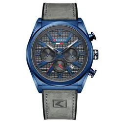 ساعت مردانه بند چرمی کورن مدل CURREN 8392 GR/BL