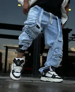 شلوار بگ جین پایین جلو کمربندی