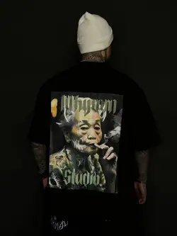 تیشرت لانگ مردانه طرح استودیو مشکی