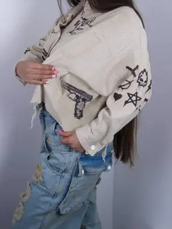 کت کتان زنانه طرح تفنگ