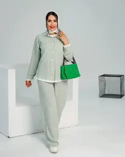 ست شومیز و شلوار بگ زنانه سبز
