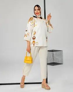 ست مانتو شلوار لینن قهوه ای