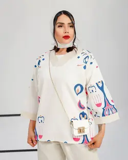 ست مانتو شلوار لینن مزونی آبی