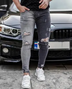 شلوار جین طوسی دو رنگ